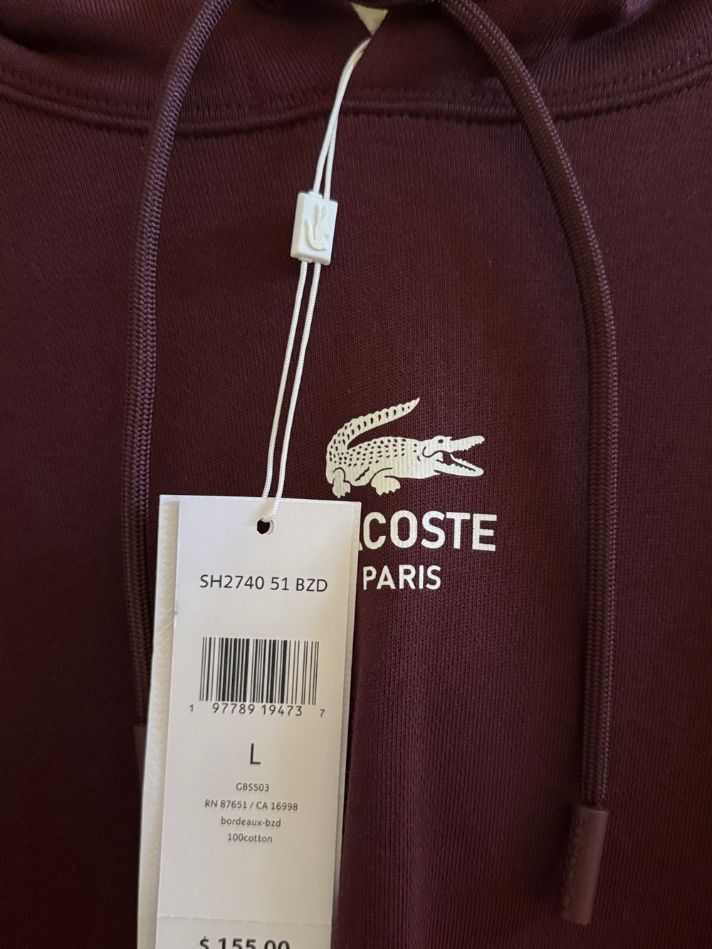 Lacoste Men’s Burgundy Crewneck Sweatshirt with White Logo